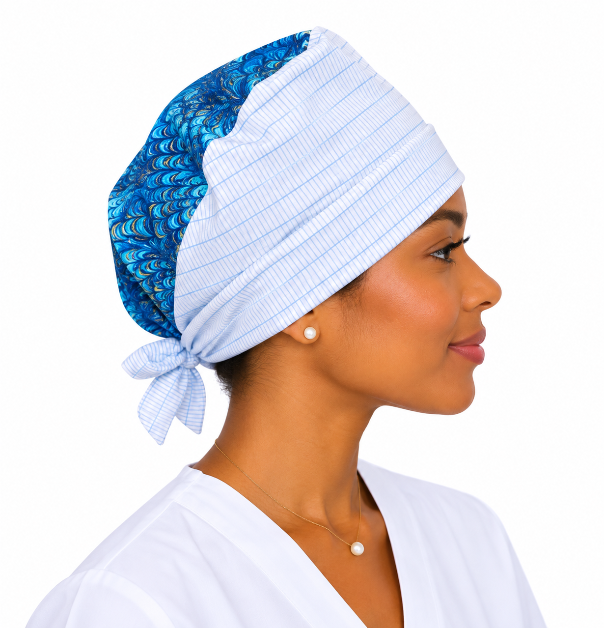 Calot médical en coton – Motif Paon Bleu – Taille adulte unisexe | Le Monde du Calot
