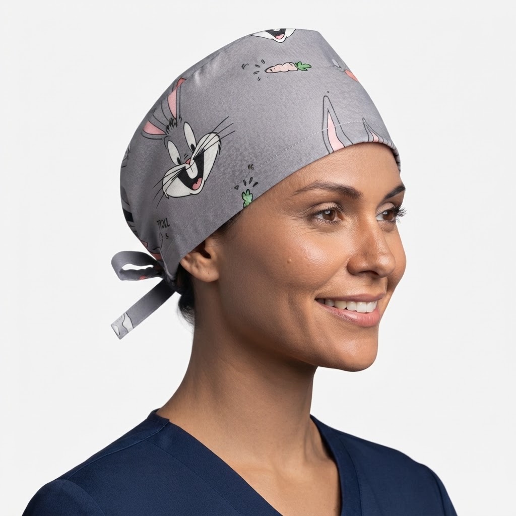 Calot médical bloc opératoire en coton – Motif Lapine