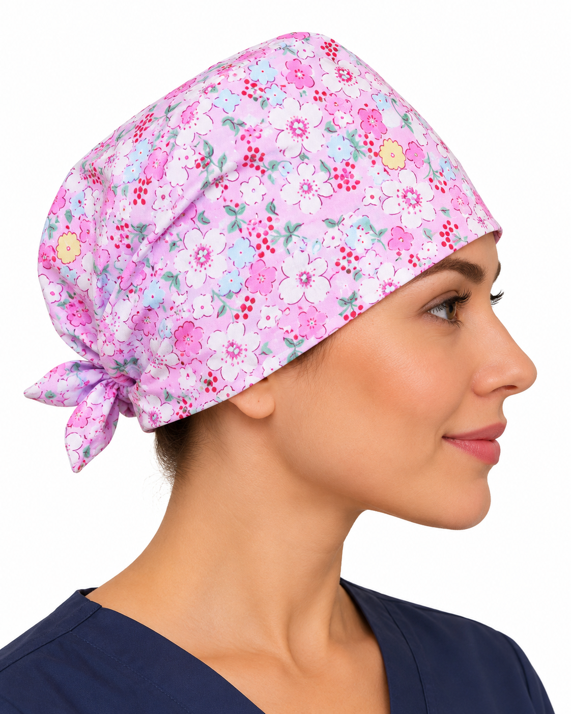 Calot médical bloc opératoire en coton – Motif Fleurs