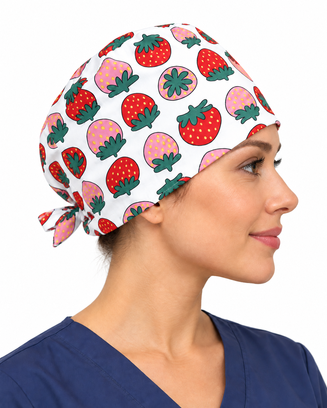Calot médical en coton – Motif Fraises – Taille adulte unisexe