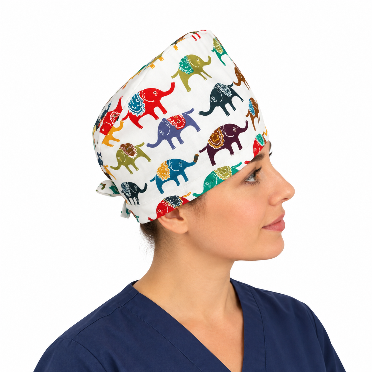 Calot médical bloc opératoire en coton – Motif Éléphant