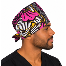 Calot médical bloc opératoire en coton – Motif wax Fleurs en Wax – Taille adulte unisexe