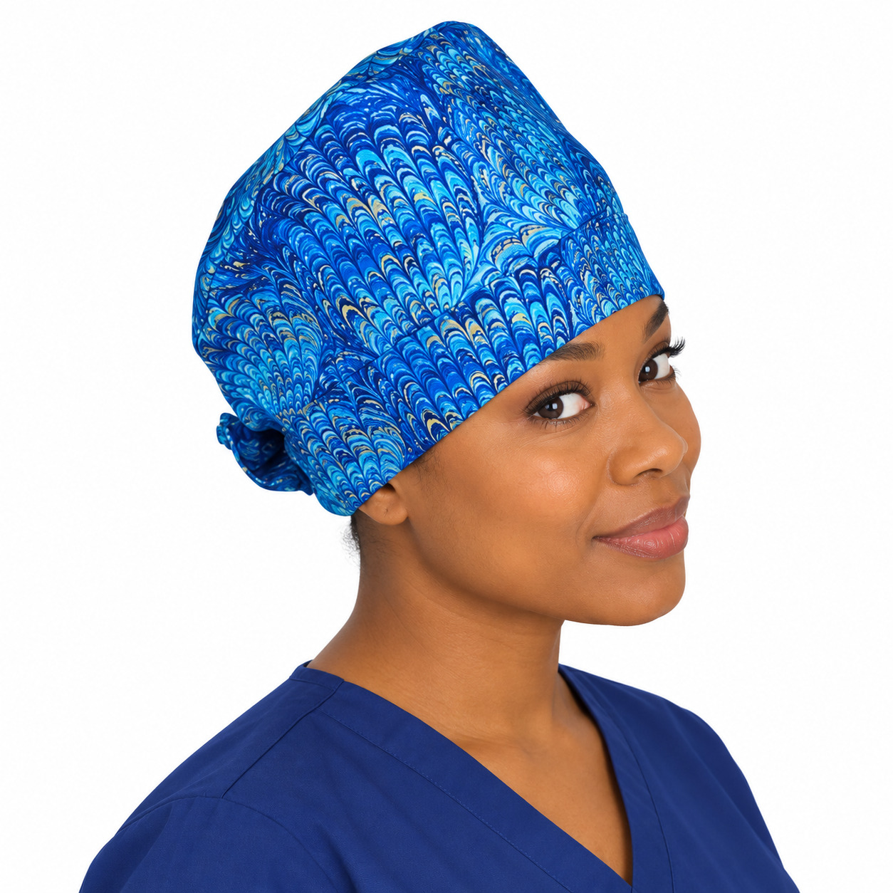 Calot dentiste Paon Bleu en coton – Motif Vague – Taille adulte | Le Monde du Calot